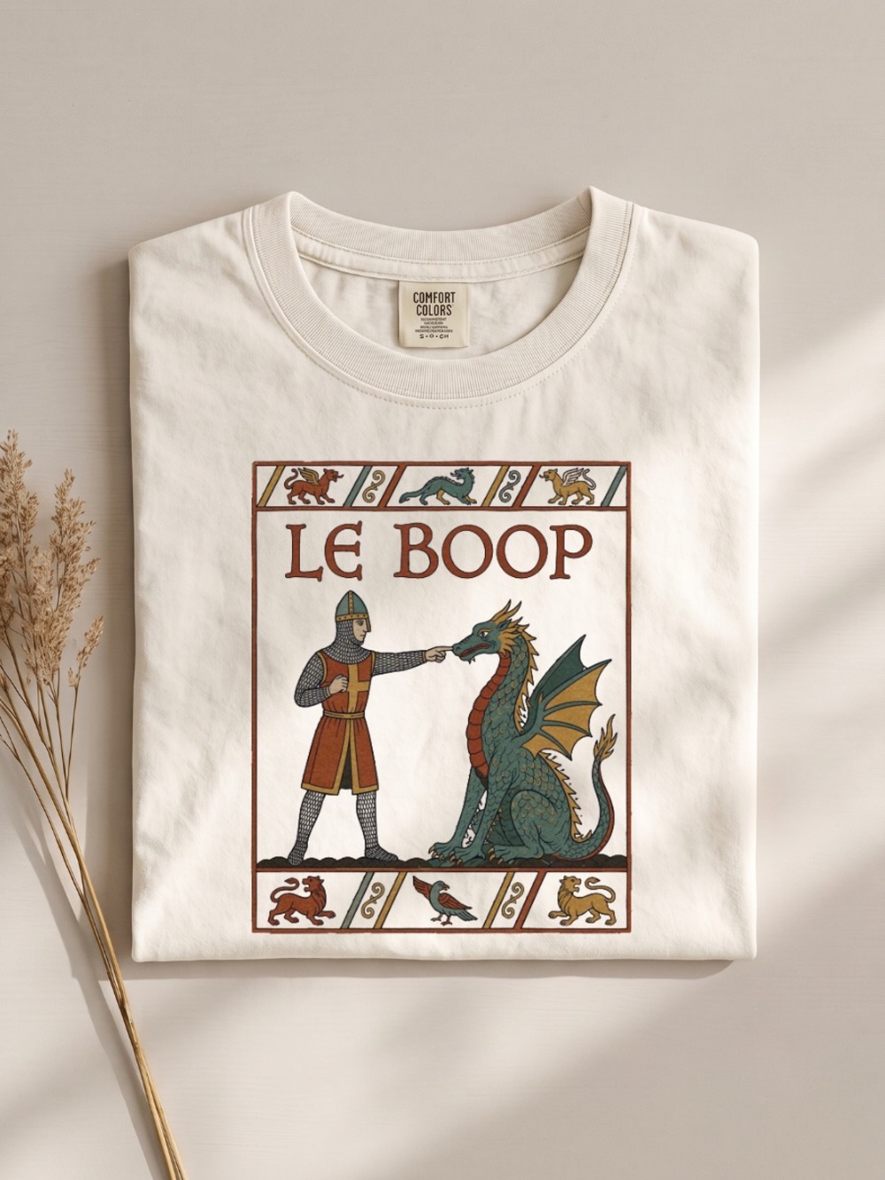 Comfort Colors Cream 'Le Boop' Medieval Dragon Graphic Tee, Gift For Book Lovers